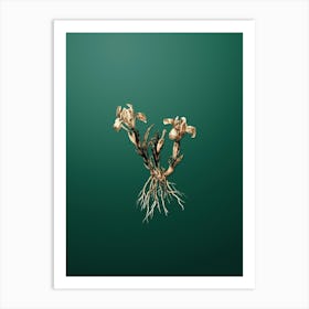 Gold Botanical Sand Iris on Dark Spring Green n.1440 Art Print