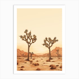  Minimalist Joshua Trees At Dawn In Desert Line Art 3 Art Print