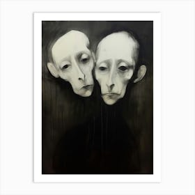 Two Spooky Faces Ink Drawing 2 Art Print