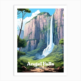 Angel Falls Venezuela Waterfall Sunset Travel Illustration 1 Art Print