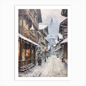 Vintage Winter Painting Hallstatt Austria 1 Art Print