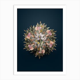 Vintage Autumn Crocus Flower Wreath on Teal Blue n.2223 Art Print