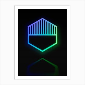 Neon Blue and Green Abstract Geometric Glyph on Black n.0230 Art Print