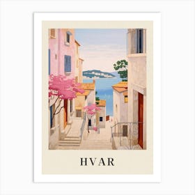 Hvar Croatia 4 Vintage Pink Travel Illustration Poster Art Print