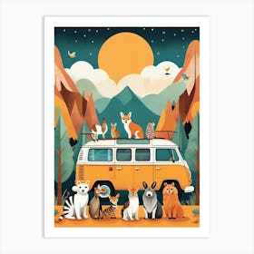 Vw Van With Cats Art Print