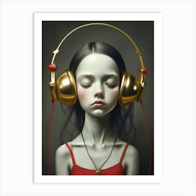 Girl With Headphones 48 Art Print