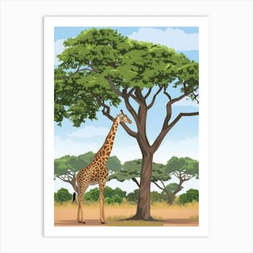 Giraffe And Tree Vector Art Print