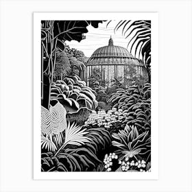 Phipps Conservatory And Botanical Gardens, Usa Linocut Black And White Vintage Art Print
