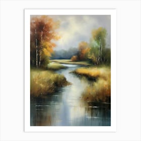 Autumn forest river.Printable Wall Art, Vintage Landscape, Farmhouse Wall Decorations, Vintage Landscape Oil Painting.10 Art Print