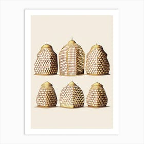 Beehive In A Row Gold Vintage Art Print