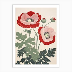Hanaichige Japanese Anemone 2 Vintage Botanical Woodblock Art Print