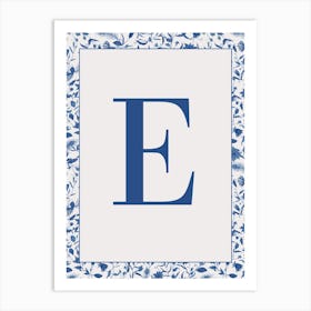 Letter E Monogram Initial Blue Art Print