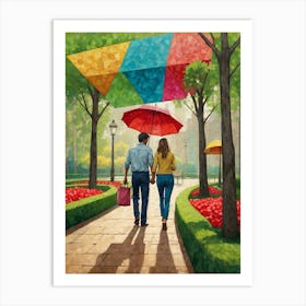 Couple Walking In The Park Canvas Print Art Print