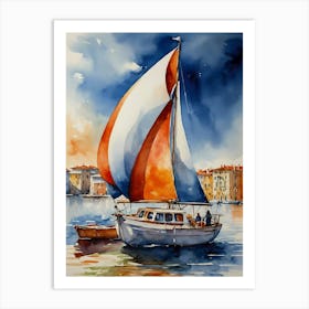 Sailboat In The Harbor Art Print