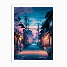 Lofi Anime Art, Anime Street Poster, Colorful Sunset City Art for Japan Aesthetic, Cozy Urban Landscape, Perfect Sakura Scene for Alleyway Decor Art Print