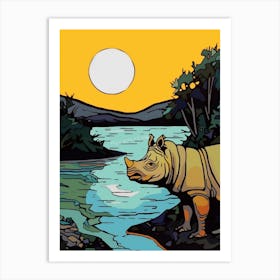 Rhino Sunset Portrait 3 Art Print