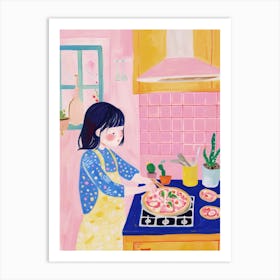 Girl Making A Pizza Lo Fi Kawaii Illustration 4 Art Print