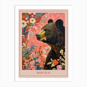 Floral Animal Painting Brown Bear 2 Poster Art Print