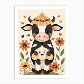 Floral Cute Baby Cow Nursery (8) Art Print