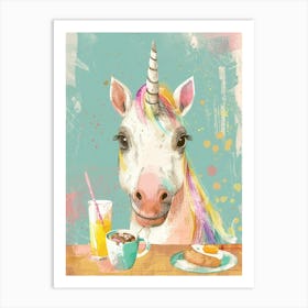 Beautiful Storybook Style Unicorn Eating Breakfast Art Print