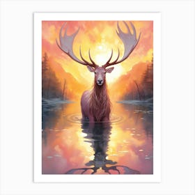 Deer In The Water Art Print