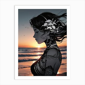 Tattooed Girl At Sunset Art Print