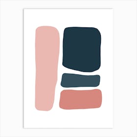 Abstract Hobbled Stones Pink And Navy Four Art Print