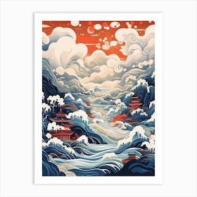 Tsunami Waves Japanese Illustration 11 Art Print