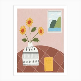 Vase Of Flowers And A Book Art Print