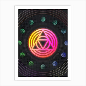 Neon Geometric Glyph in Pink and Yellow Circle Array on Black n.0098 Art Print