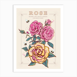 June Birth Flower Rose On Cream Art Print