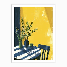 Green Flowers On A Table   Contemporary Illustration 1 Art Print