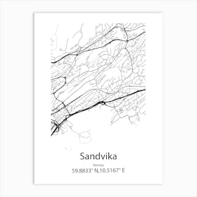 Sandvika,Norway Minimalist Map Art Print