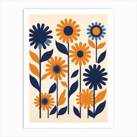 Flowers In Blue And Orange Art Print