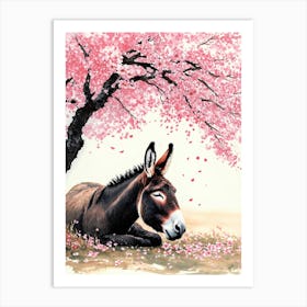 Donkey Under Cherry Blossoms Póster