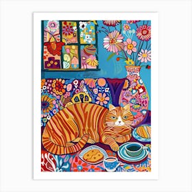 Tea Time With A Exotic Shorthair Cat 1 Art Print