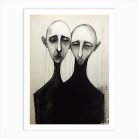 Sketches Of Two Faces Charcoal Portrait 2 Art Print