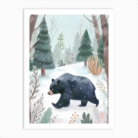 American Black Bear Walking Through Snow Storybook Illustration 4 Art Print