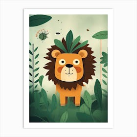 Lion Jungle Cartoon Illustration 3 Art Print