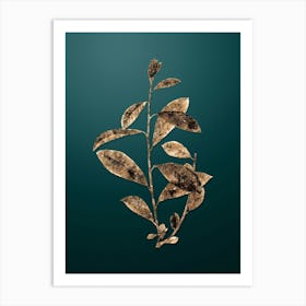 Gold Botanical Grey Willow on Dark Teal n.2505 Art Print