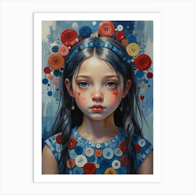 Girl With Buttons Art Print