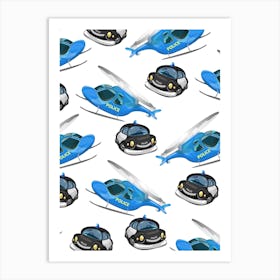 Police Helicopters & cars pattern Art Print