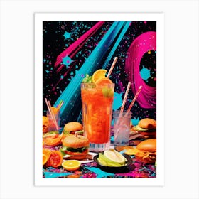 Cocktail Hamburger Retro Space Collage Art Print