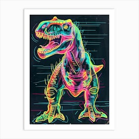 Dinosaur Neon Line Scribble Art Print
