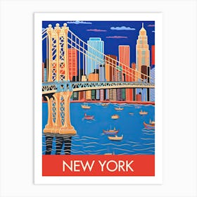 New York United States Bridge Travel Print Painting Cute Art Print