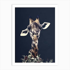 Giraffe With Flowers Art Print