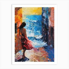 Woman Walking By The Sea Art Print