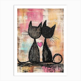 Two Cats Love Canvas Print Poster