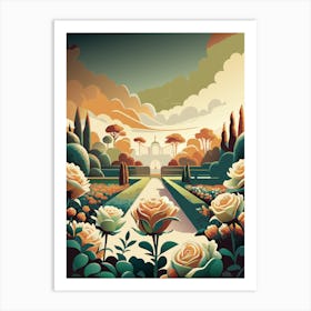 Roses In The Garden Vintage Art Print