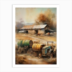 A wall artwork dating back to the year 1960, with all the details and colours. The farm is from an old oil painting, with faded oil colours.6 Art Print